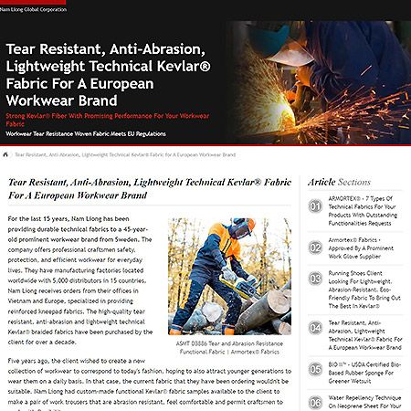 Nam Lion Global Story - Vải Kevlar® kỹ thuật chống rách, chống mài mòn, nhẹ cho thương hiệu quần áo bảo hộ lao động Châu Âu