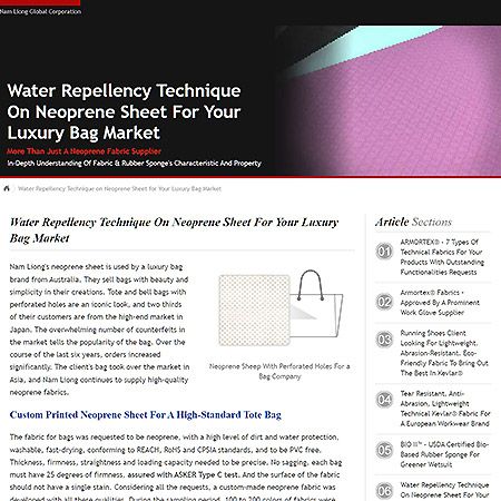 Nam Lion Global Story - Water Repellency Technique On Neoprene Sheet For Your Luxury Bag Market